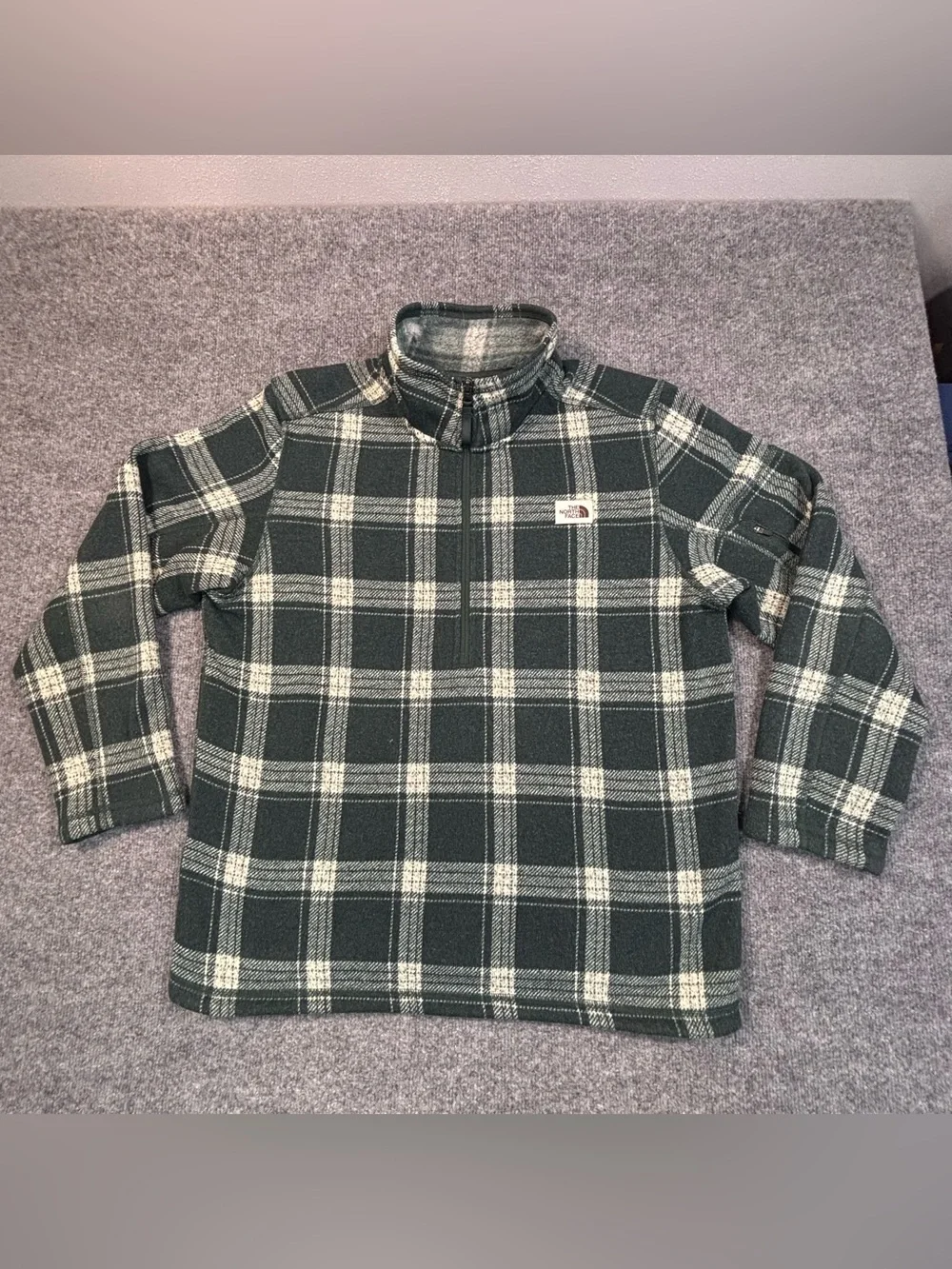 The North Face Fleece Pullover Mens XL Green Plaid 1/4 Zip Jacket Shacket Gorp